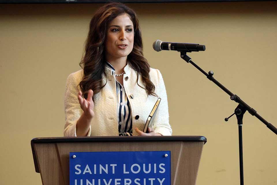 Madi Babaiasl, Ph.D., was recognized as the junior faculty winner in the Scholarly Works as Public Works category at the 2026 Scholarly Works and Grant Winners Reception on Wednesday, April 29. Photo by Joe Barker. 