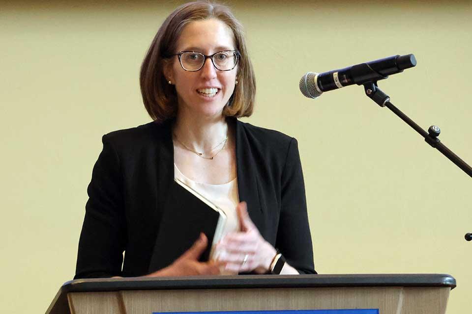 Erin Hill was honored with the Research Administrator Award at the 2026 Scholarly Works and Grant Winners Reception on Wednesday, April 29. Photo by Joe Barker. 