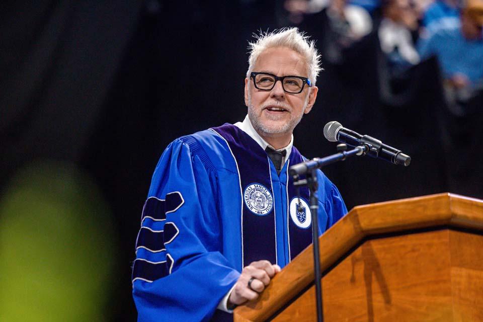 James Gunn delivered the address at SLU's commencement on Saturday, May 16. Photo by Sarah Conroy.