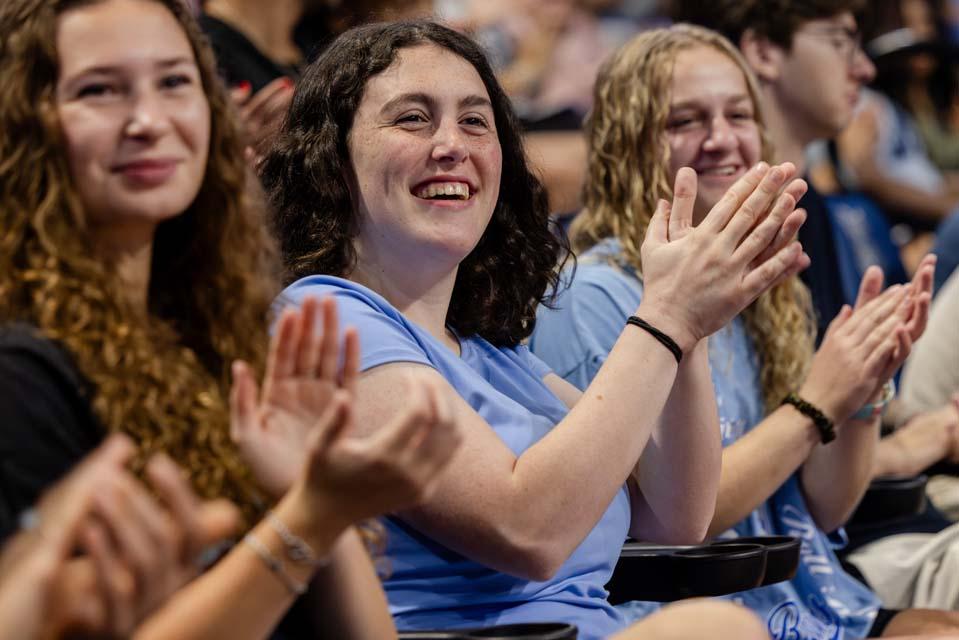 Students cheer during convocation on Tuesday Aug. 18. Photo by Sarah Conroy.