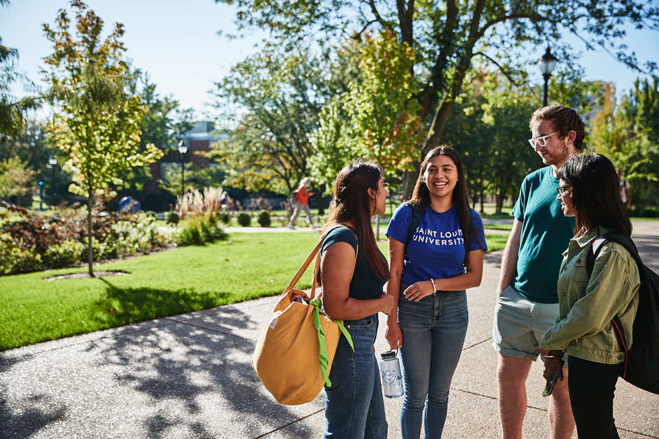SLU students hang out near Busch Student Center on campus