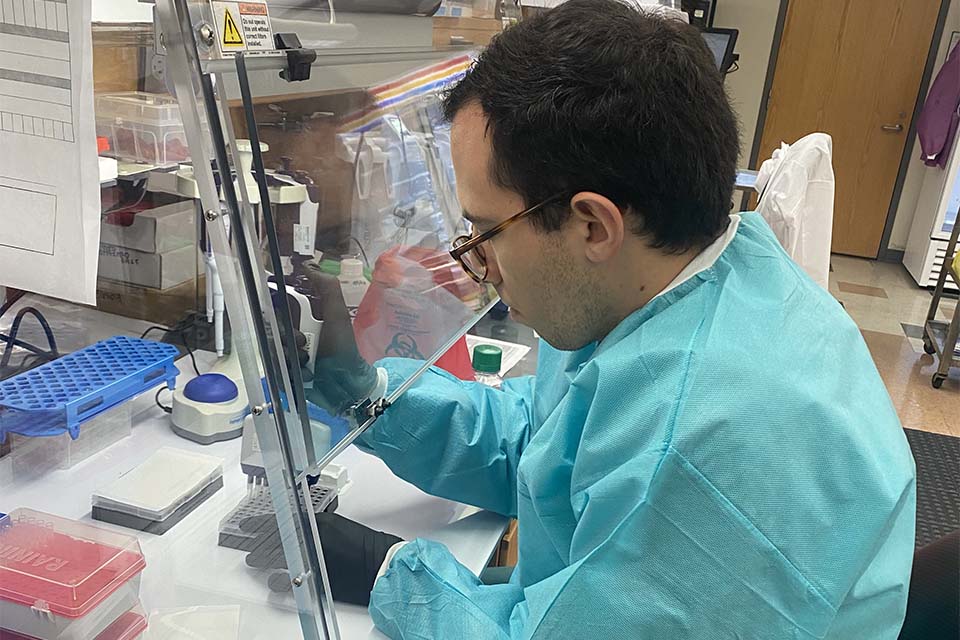 Blake Bertrand works in a lab.