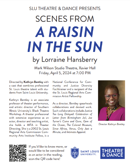 A Raisin In The Sun Scenes Event flyer containing a photo of the director. 