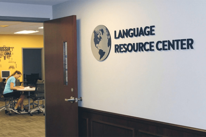 A student studying inside SLU's Language Resource Center