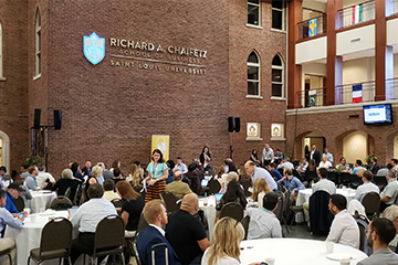 Teams gather in the atrium of Cook Hall for Arch Grants Finalist Pitch Day 2019
