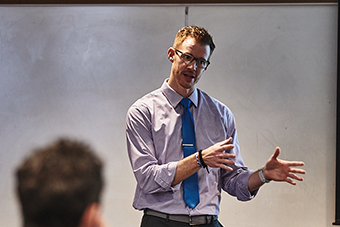 Brad Carlson, Ph.D. and James J. Pierson Chair in Marketing teaches a class in the Chaifetz School's Ph.D. in International Business and Marketing Program. 