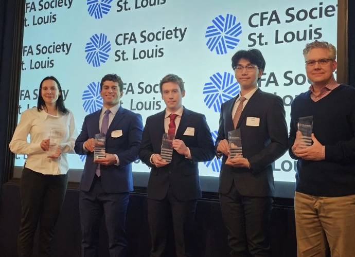 Four Applied Portfolio Management students from the Chaifetz School of Business recently placed first in the St. Louis Regional competition of the CFA Institute Research Challenge, competing against teams from Washington University, University of Illinois, Southern Illinois University - Carbondale, Lindenwood University, and Maryville University.