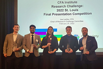 A team of Finance students from the Chaifetz School of Business recently advanced to the regional semifinal round of the 2022 CFA Global Research Challenge.