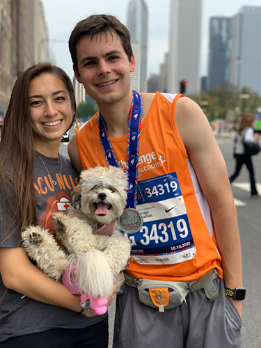 Shadrick and is fiance after running the Chicago Marathon