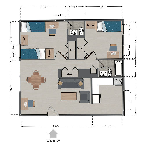 Triple Apartment (2 bedrooms, 3 people)