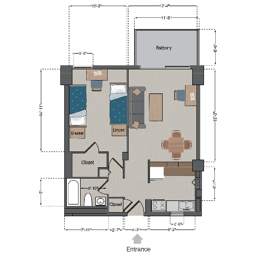 Double Apartment (One Shared Bedroom)