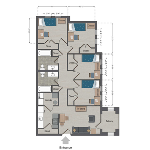 Village Quad Floor Plan One