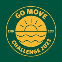 Graphic of sun meeting water. Text reads Go Move Challenge 2023, Established 2013