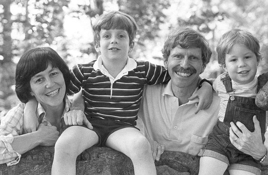 A black and white of photo of Roger Goldman and his family