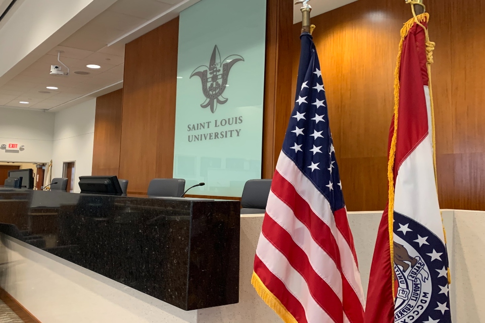 American flag in courtroom