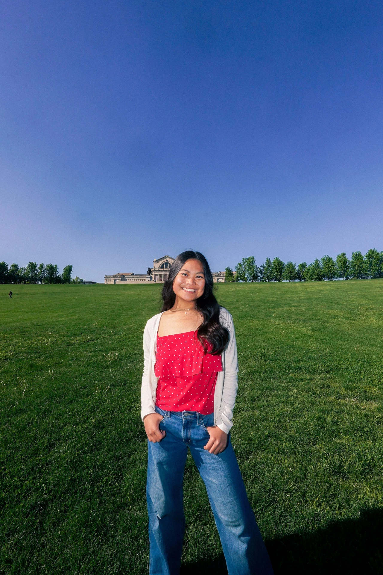 maya posing at the bottom of art hill in forest park
