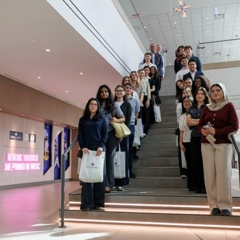 Baylor Scott & White Health Visit Students standing on stairs at a hospital.