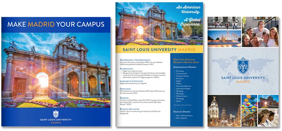 Covers of three brochures