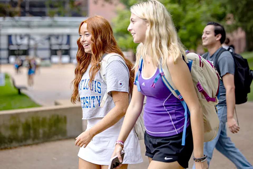 Students walking around the main campus