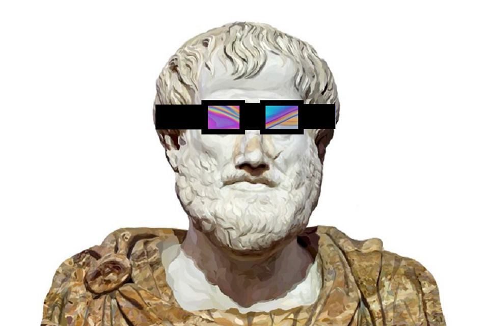Aristotle wearing iridescent glasses