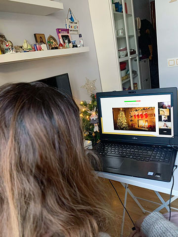 Jona Bojdani teaches an online English lesson to refugee children in Lebanon.