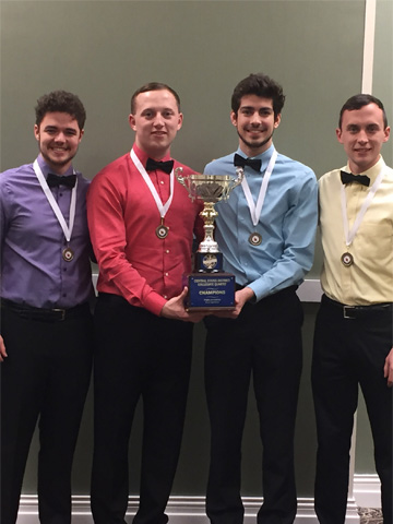 Zachary Cullery pictured in light blue with three other members of his barbershop quartet Zachary Cullery pictured in light blue with three other members of his barbershop quartet