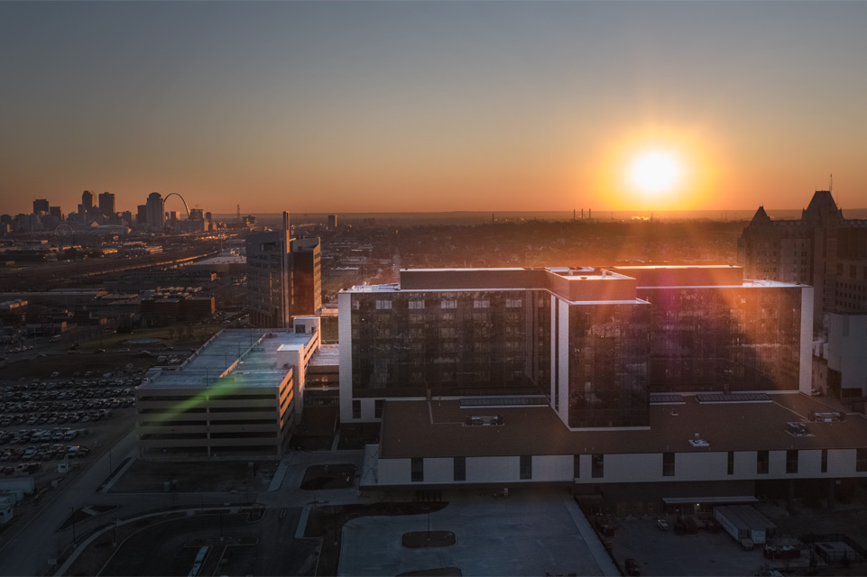 A photo of the medical campus at sunset