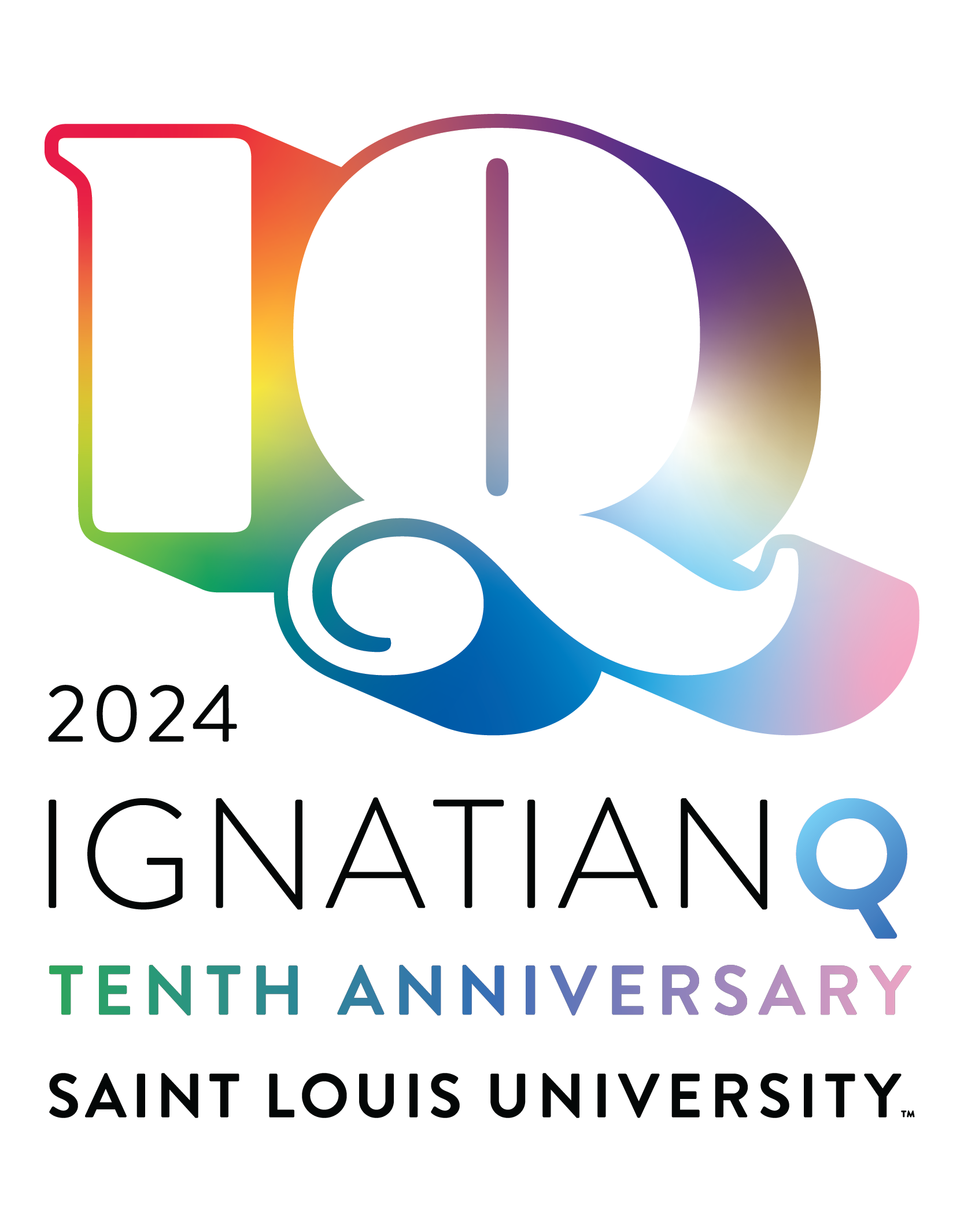 Ignatian Q Confefrence logo text includes 10th Anniversary at Saint Louis University