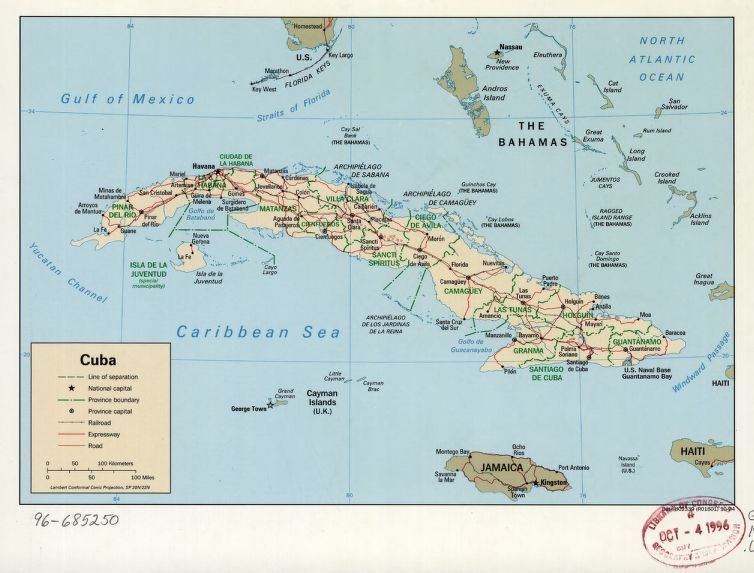 A map of Cuba dated 1994