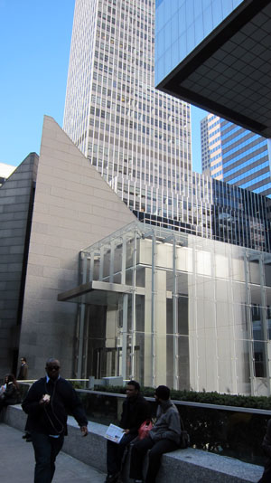 Street-level view of St. Peter's Lutheran church in midtown Manhattan