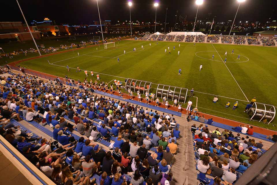 The field at Hermann Stadium during the 2015 Homecoming game