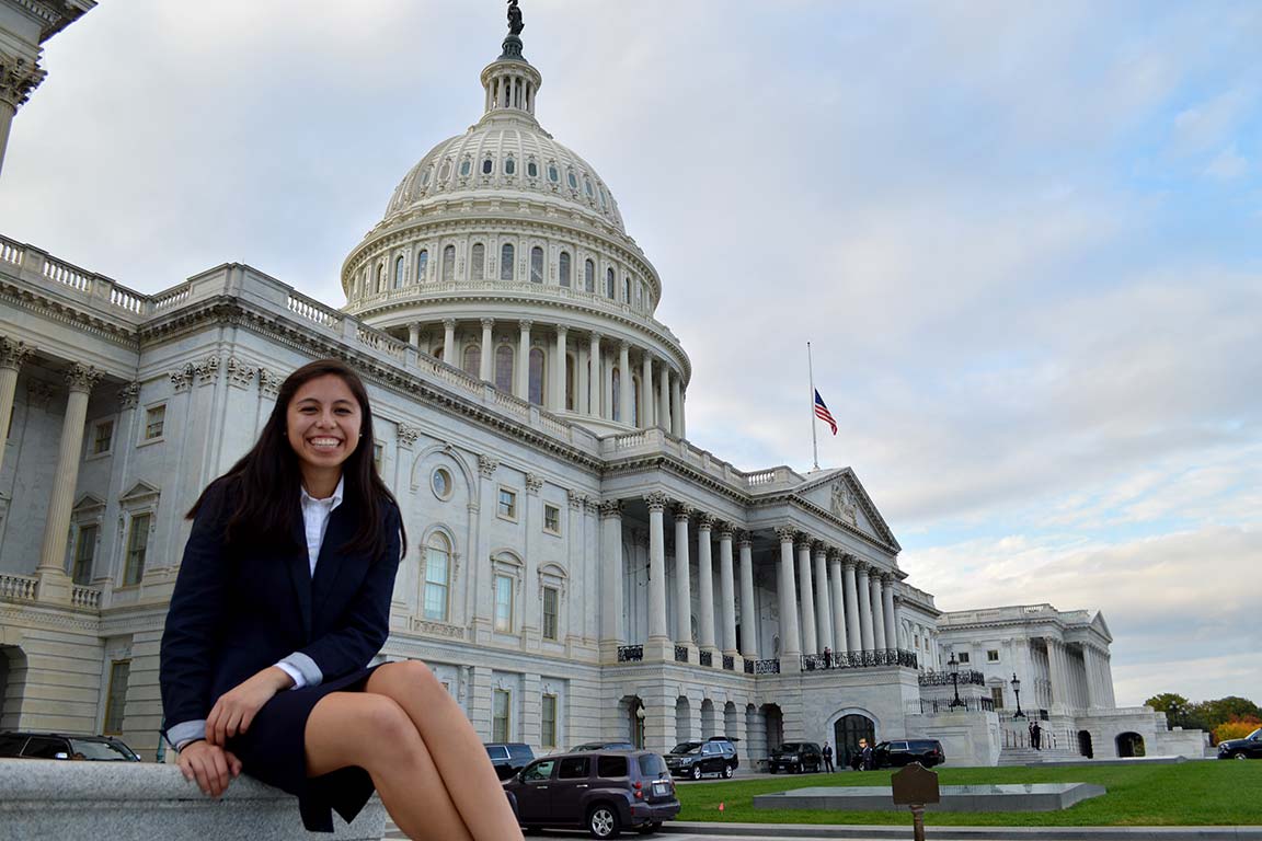 Maria Garcia in front of U.S. Capitol