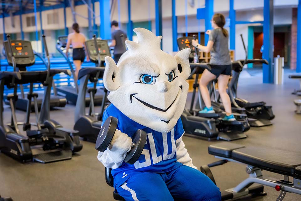 The Billiken works out in Simon Rec Center on January 27, 2023.