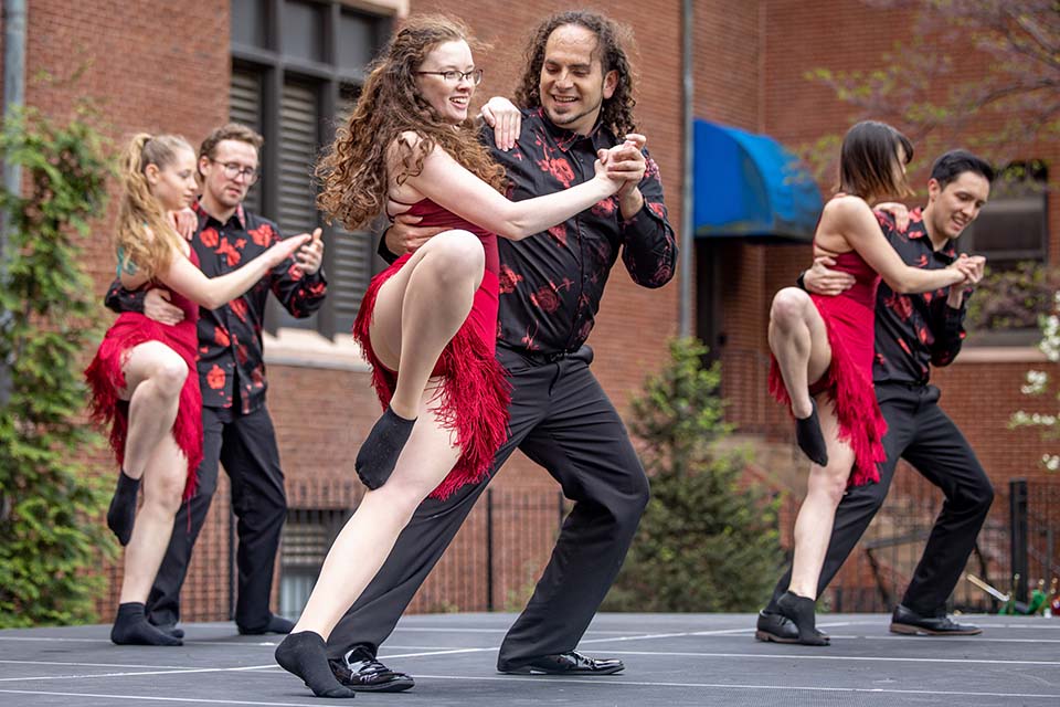 The SLU Salsa team, Sazòn, performs at the Billiken World Festival on April 22, 2023.