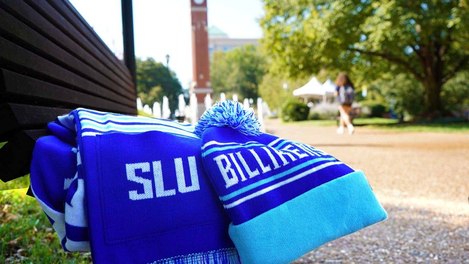 A SLU scarf and hat. 