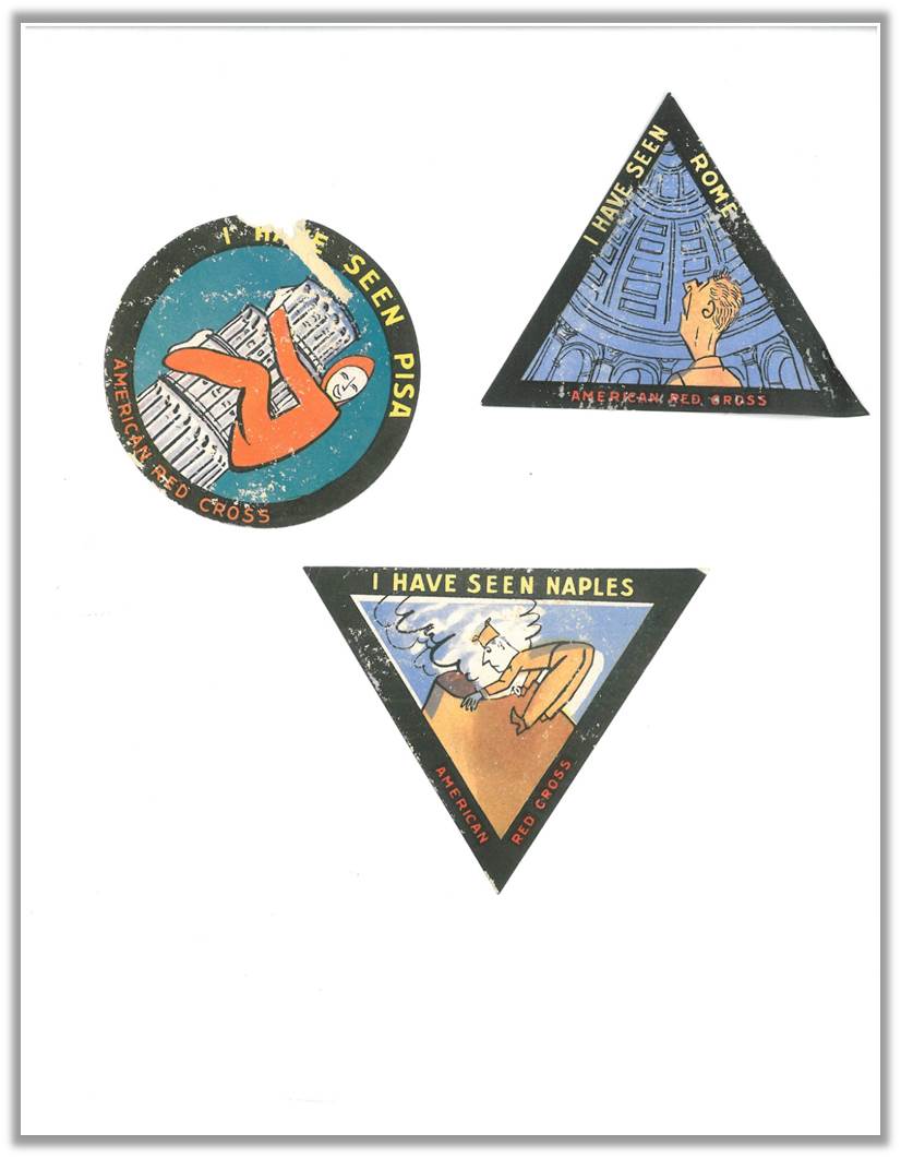 Souvenir badges acquired by members of the 70th General Hospital Unit