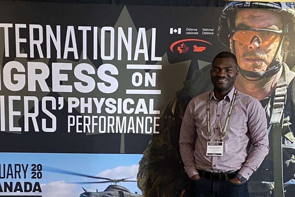 Oluwatoyosi "Olu" Owoeye, Ph.D., assistant professor of physical therapy and athletic training, presented internationally in Quebec City, Canada, in February. Submitted photo
