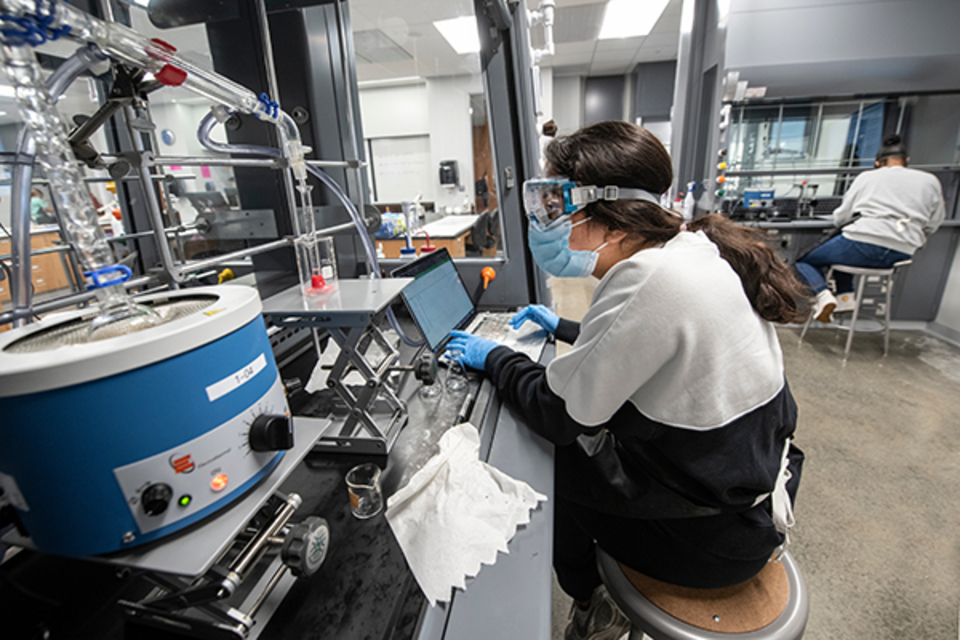 Christy Bagwill, Ph.D., works in the organic chemistry lab in the Department of Chemistry at Saint Louis University.