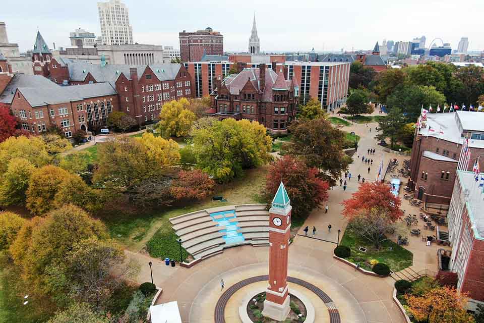 A photo of SLU's north campus during the fall.