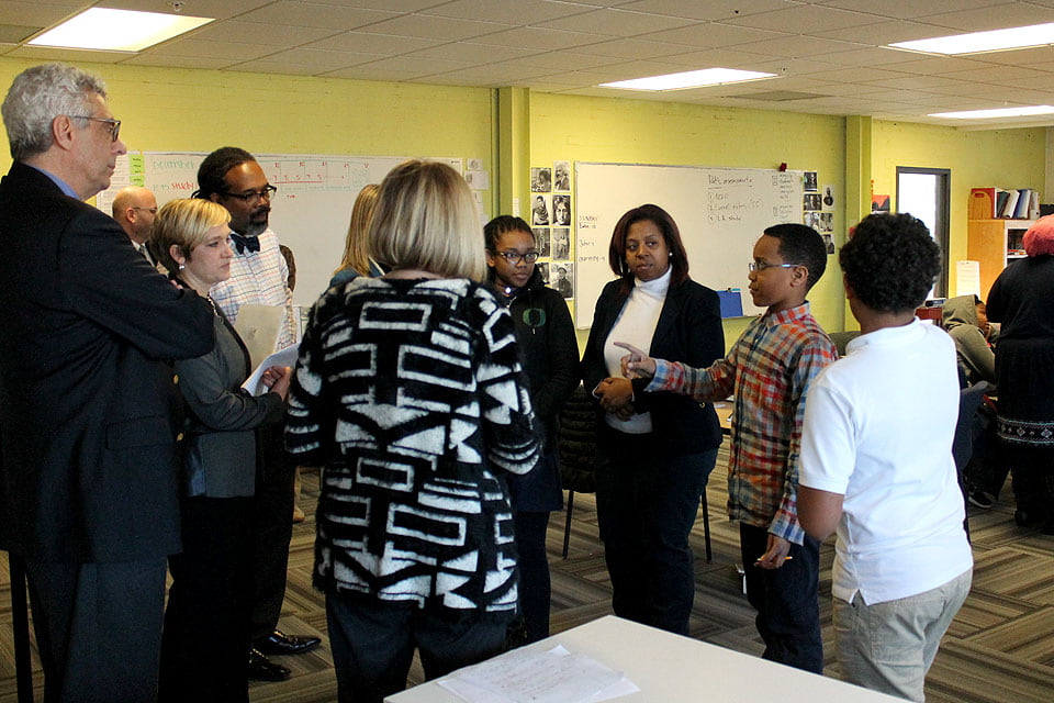 University leaders meet with students and staff at City Garden Montessori Charter School