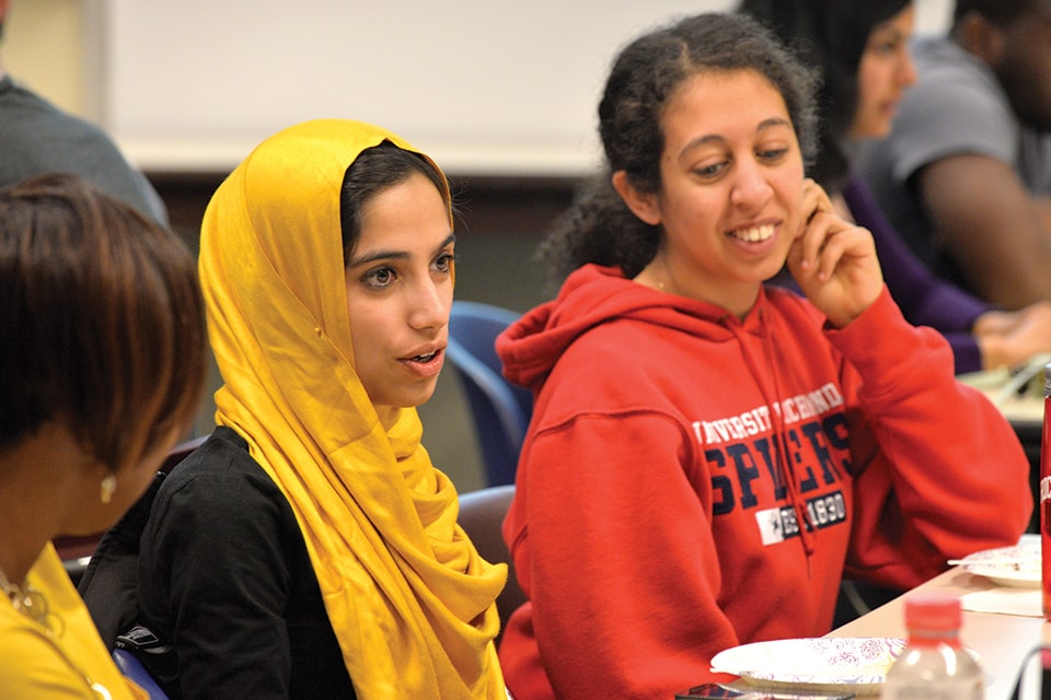 A medical student speaks during a weekly discussion about bias.