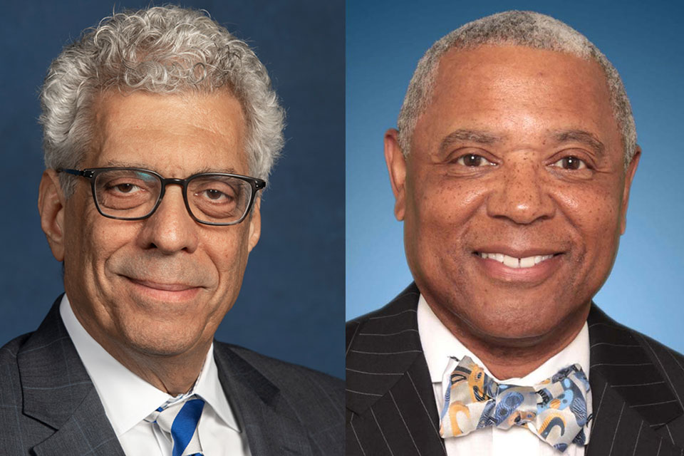 Portraits of Saint Louis University President Fred P. Pestello, Ph.D., and SLU Alumnus and Trustee Darryl Jones 