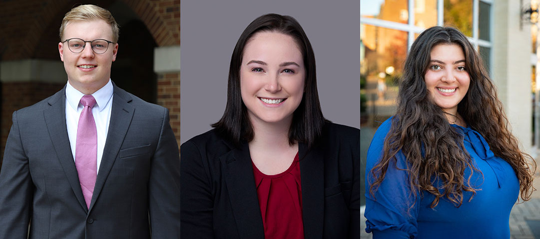 From left are 2023 Fulbright Scholars Adam Ryan, Sierra Zima and Krysta Couzi. Submitted Photos.