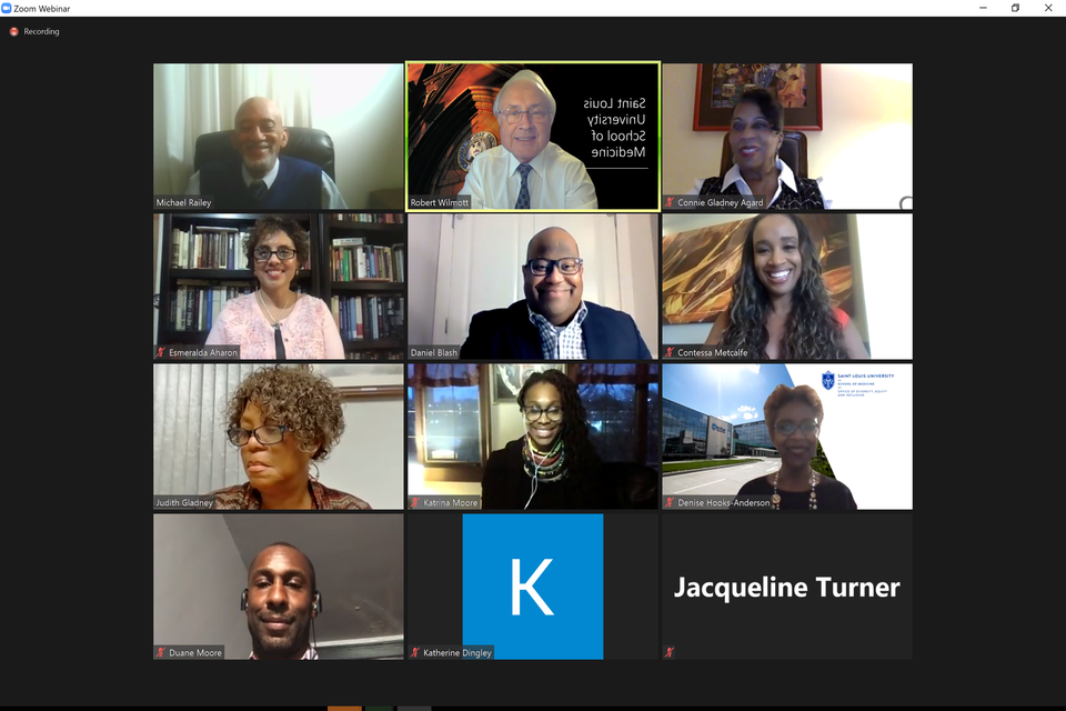A view of Zoom featuring the presenters and guest at the virtual 2020 John H. Gladney, M.D. Awards.