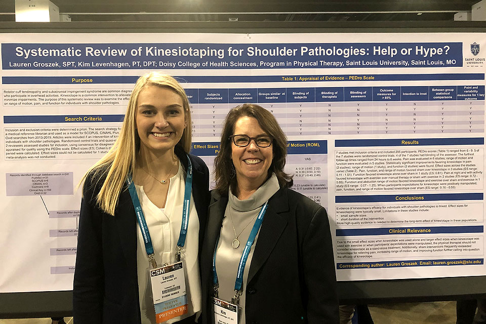 Student Lauren Groszek (left) presented a poster at the 2020 Combined Sections Meeting with her mentor, Kim Levenhagen, DPT, of the Department of Physical Therapy and Athletic Training, at the American Physical Therapy Association's Combined Section Meeting.
