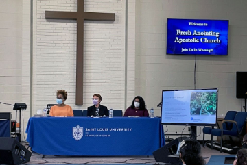 The School of Medicine’s Office of Diversity, Equity and Inclusion recently hosted, “Can We Trust the Science? A Candid Roundtable Discussion on COVID-19 and Vaccinations” at Fresh Anointing Apostolic Church in Old North St. Louis.