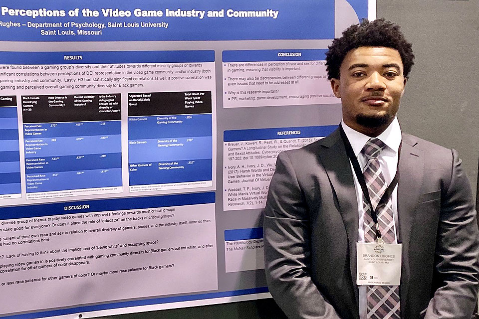 Graduating senior Brandon T.M. Hughes, pictured at the 2019 Annual Biomedical Research Conference in Anaheim, California, looks forward to beginning his journey as a doctoral student at SLU this fall. Photo by Jamie D. Motley Ph.D.