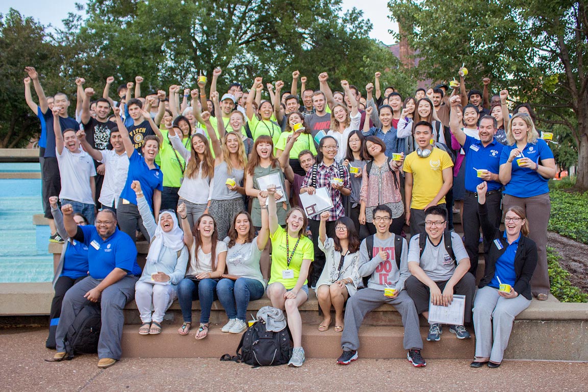 International students cheer as they experience their first famous Ted Drewes frozen custard alongside program staff and international ambassadors.