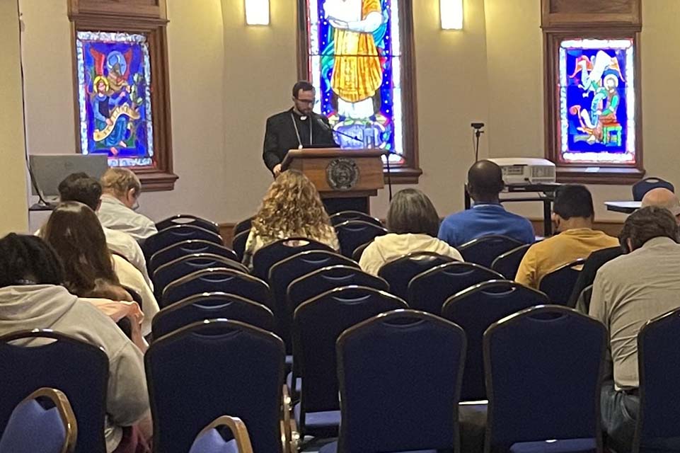 Saint Louis University’s own John Stein, S.J., gave a talk on “Faith, Alienation, and Anxiety: 19thCentury Dialectics; 21st Century Tensions.”  Photo submitted.