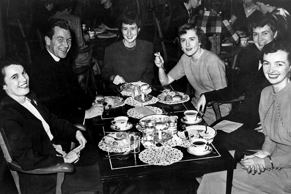 John Francis "Jack" Bannon, S.J., (second from left) prized mentoring students and developing deep bonds with those who took his history courses at SLU.